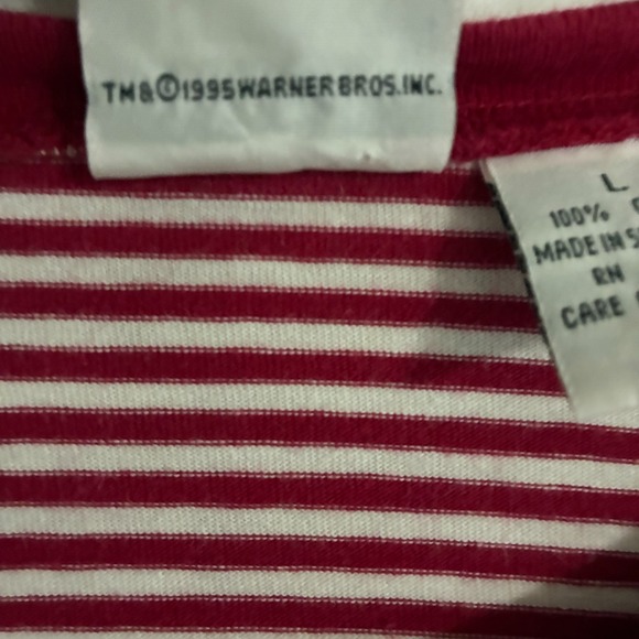 Vtg 90s Looney Tunes Tweety Bird Shirt Adult L Embroidered Striped Pocket Tee - Picture 5 of 10